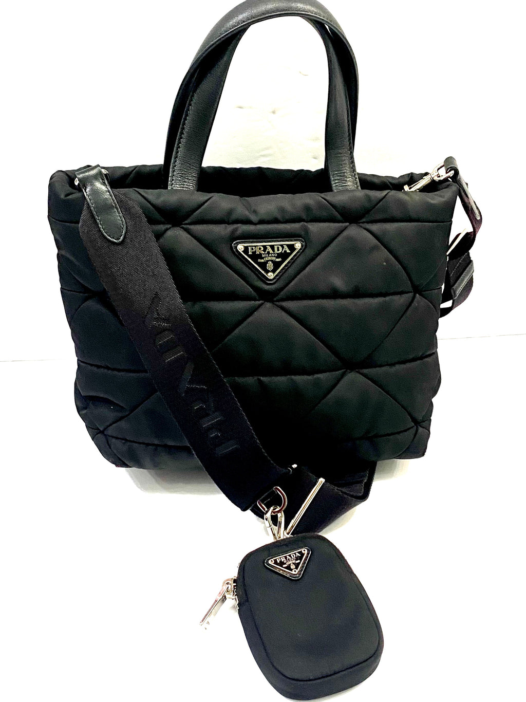 PRADA RE-NYLON TESSUTO NAPPA QUILTED PADDED ZIP TOTE BAG