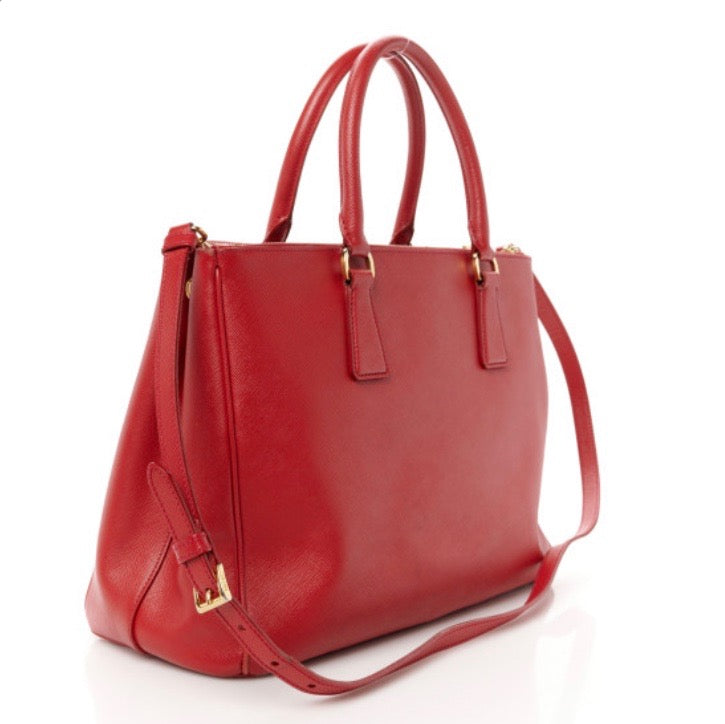 PRADA SAFFIANO LEATHER MEDIUM GALLERIA DOUBLE ZIP TOTE BAG