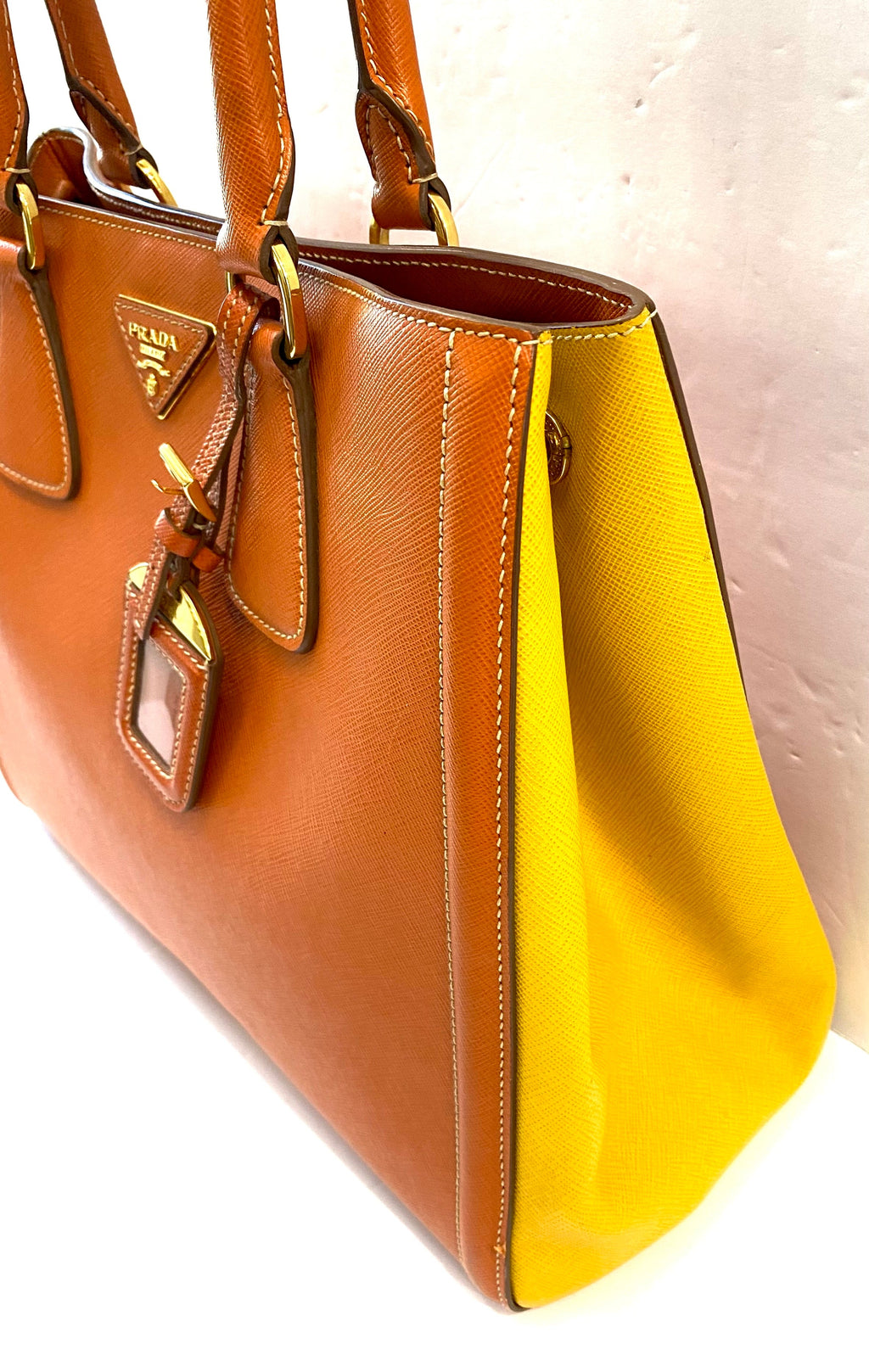 PRADA SAFFIANO LEATHER TWO-TONE GALLERIA TOTE BAG