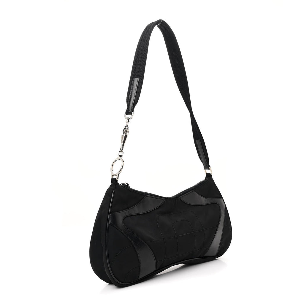 PRADA TESSUTO NYLON SOFT CALFSKIN LEATHER KIDNEY SHOULDER BAG