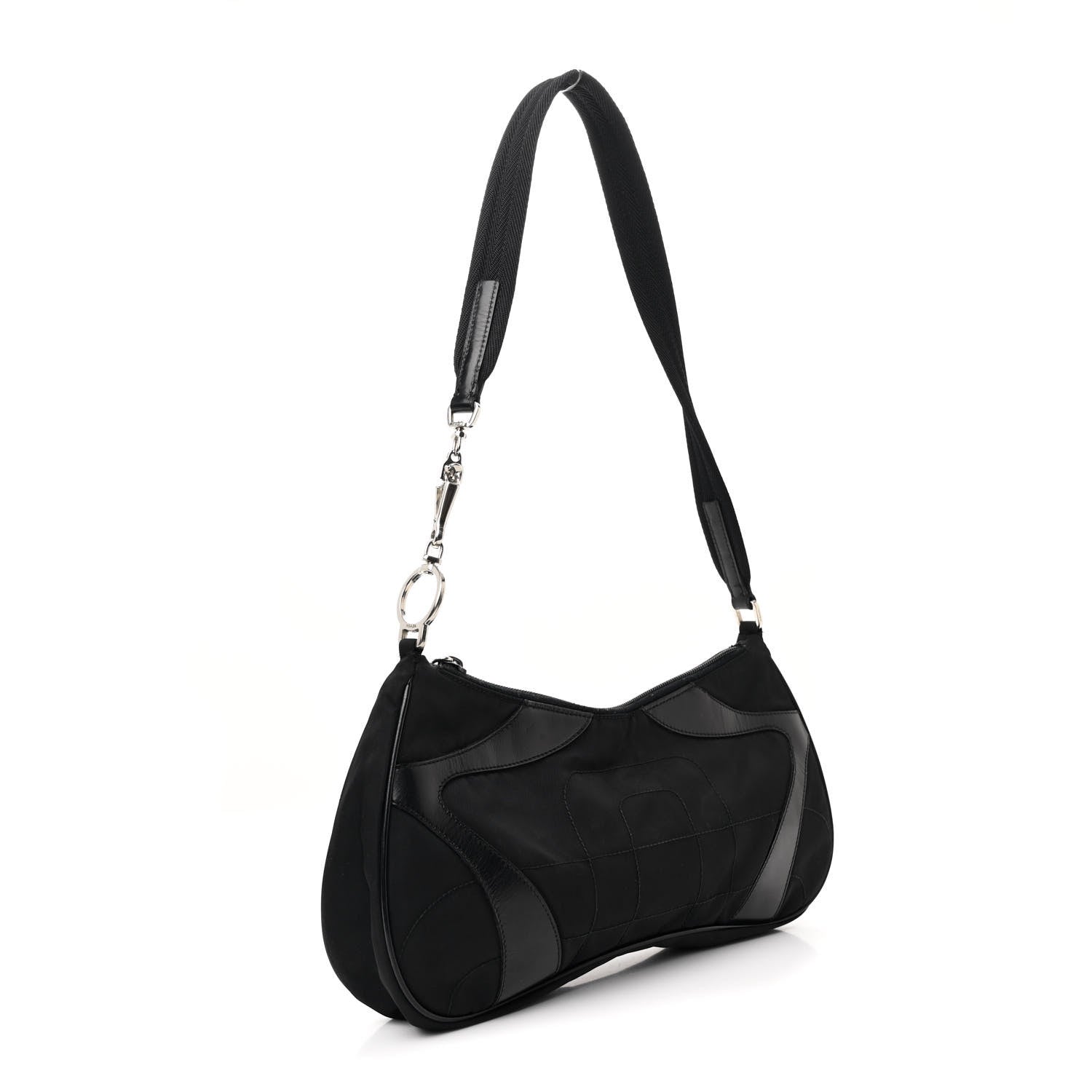 PRADA TESSUTO NYLON SOFT CALFSKIN LEATHER KIDNEY SHOULDER BAG