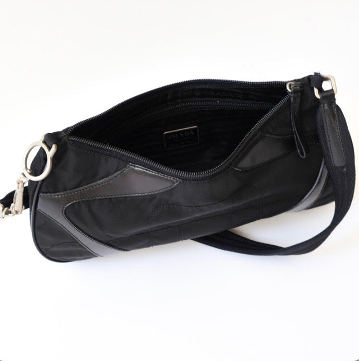 PRADA TESSUTO NYLON SOFT CALFSKIN LEATHER KIDNEY SHOULDER BAG