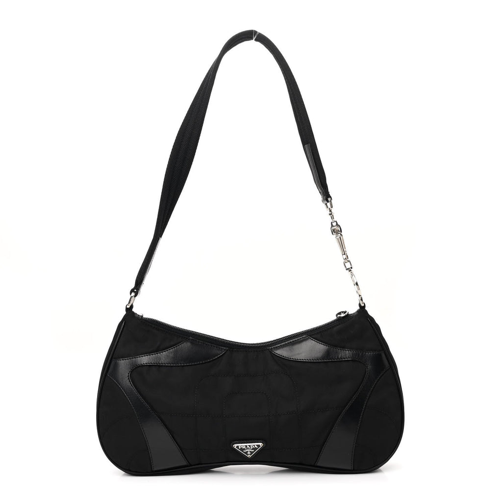 PRADA TESSUTO NYLON SOFT CALFSKIN LEATHER KIDNEY SHOULDER BAG