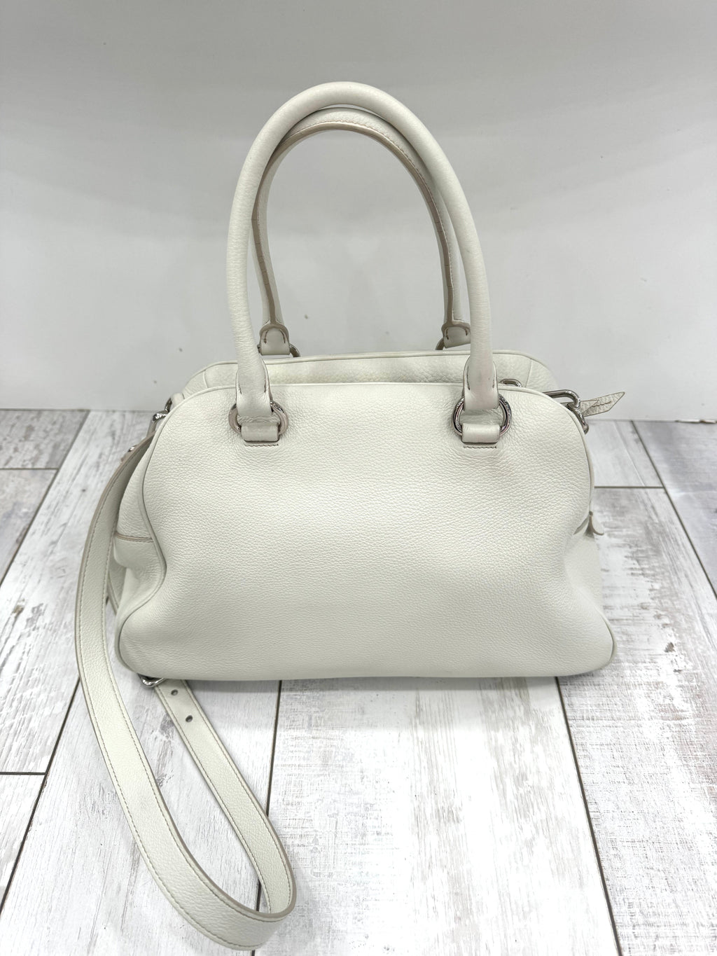 PRADA PEBBLED LEATHER VITELLO PHENIX BOWLING BAG