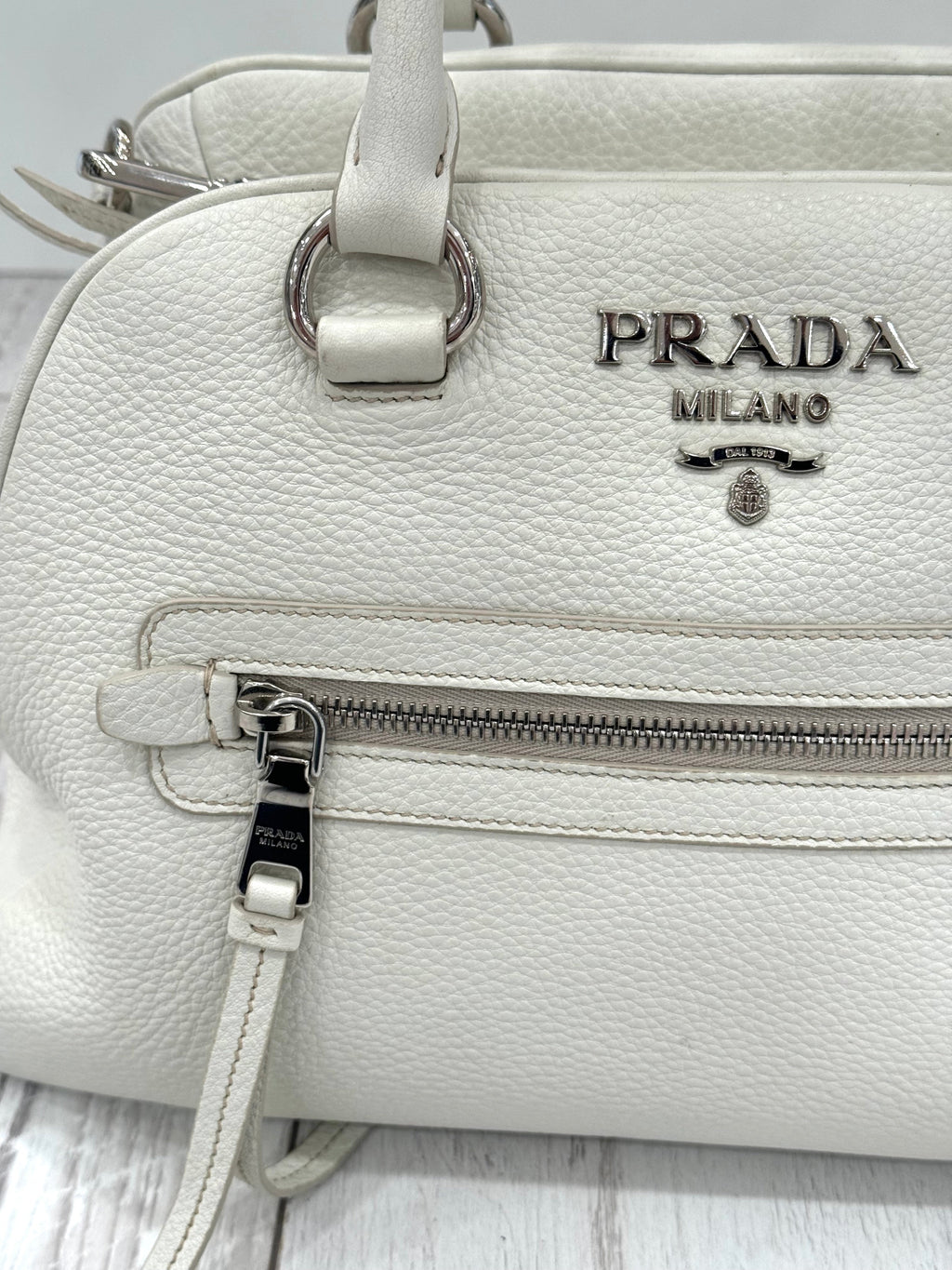PRADA PEBBLED LEATHER VITELLO PHENIX BOWLING BAG