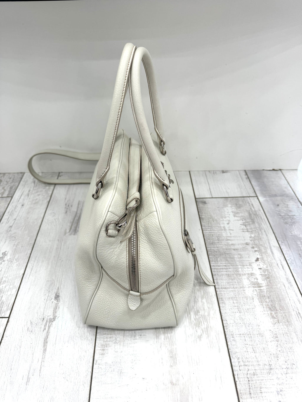 PRADA PEBBLED LEATHER VITELLO PHENIX BOWLING BAG