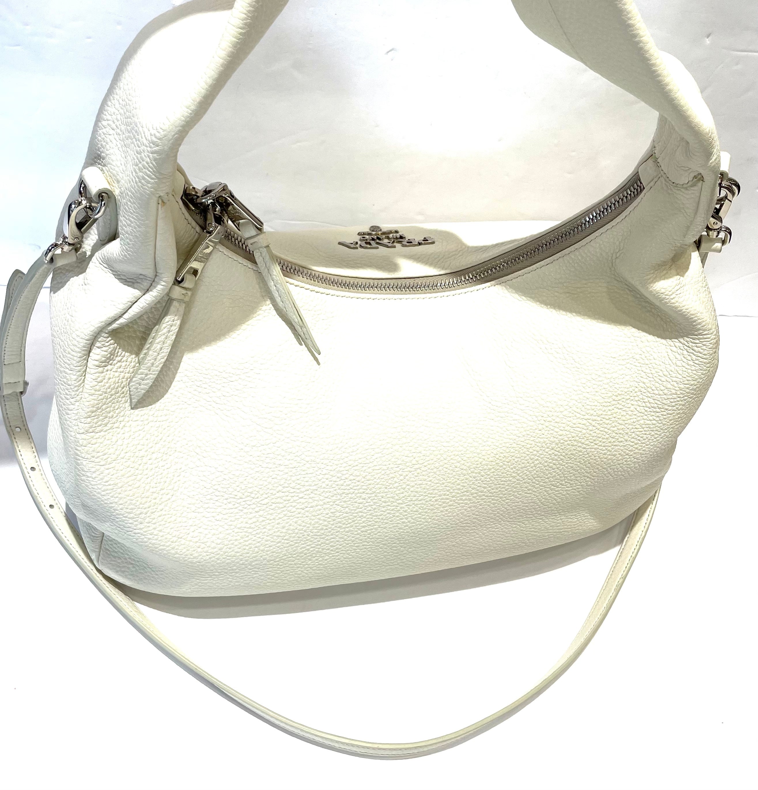 PRADA VITELLO PHENIX CALFSKIN LEATHER HOBO BAG