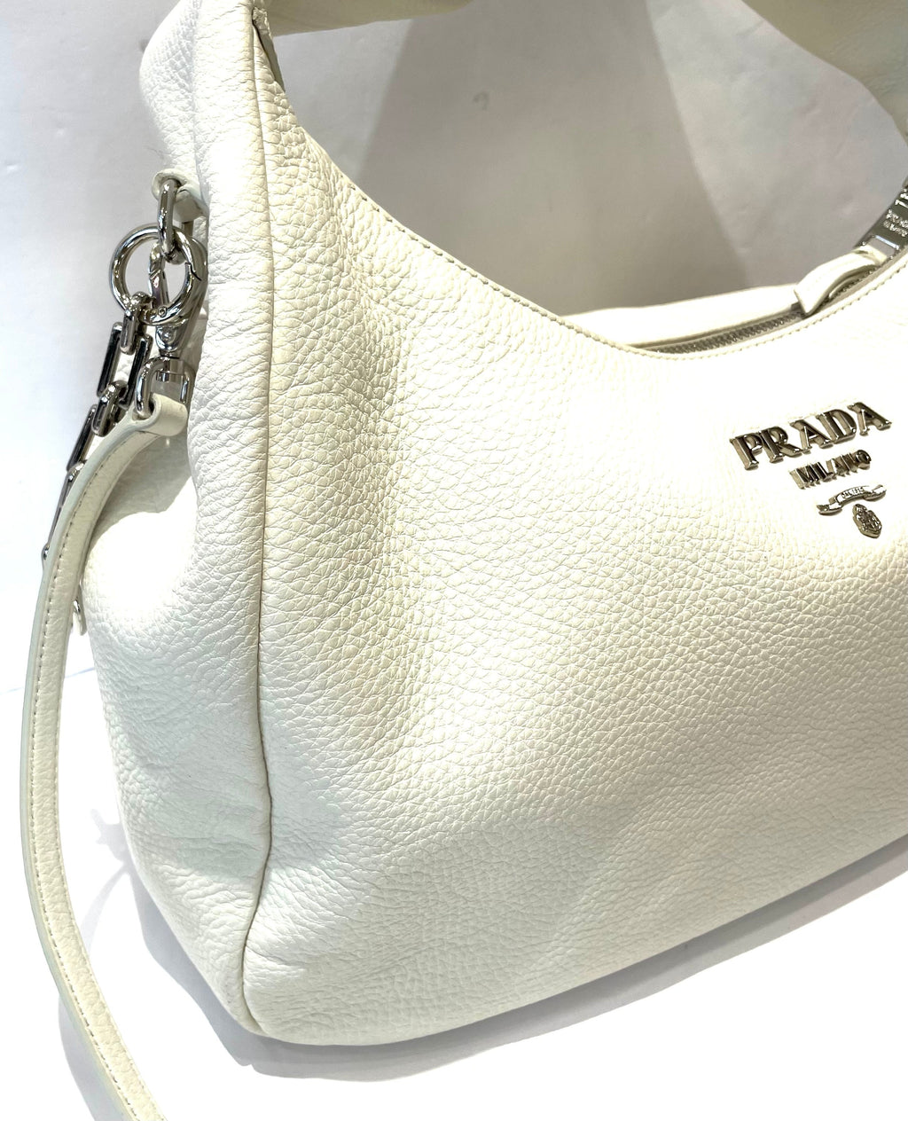 PRADA VITELLO PHENIX CALFSKIN LEATHER HOBO BAG