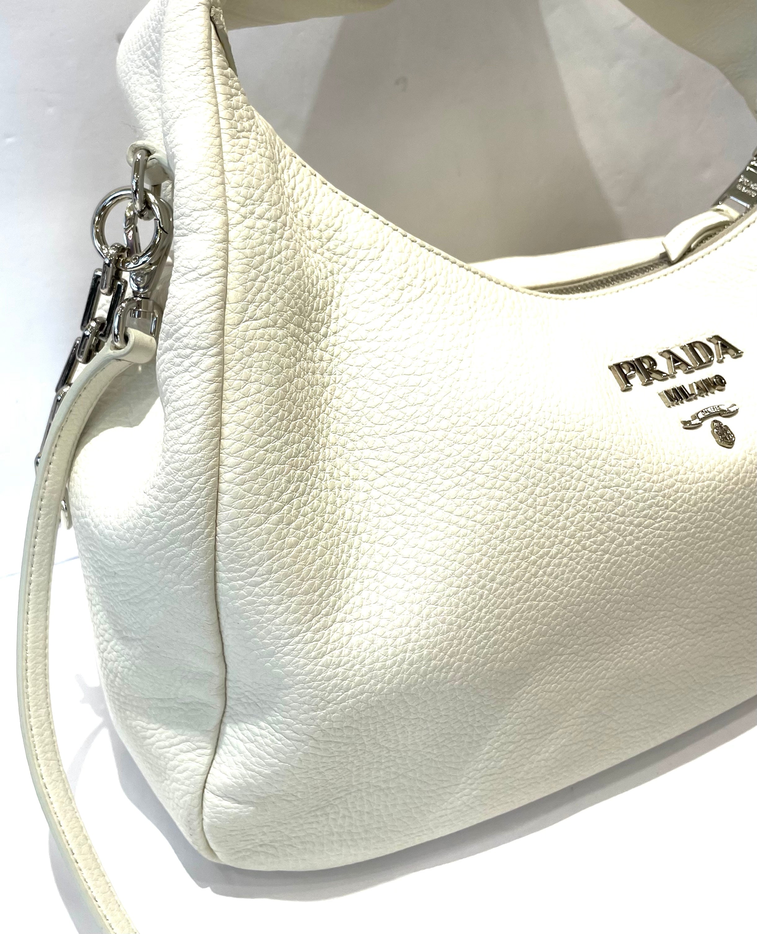 PRADA VITELLO PHENIX CALFSKIN LEATHER HOBO BAG
