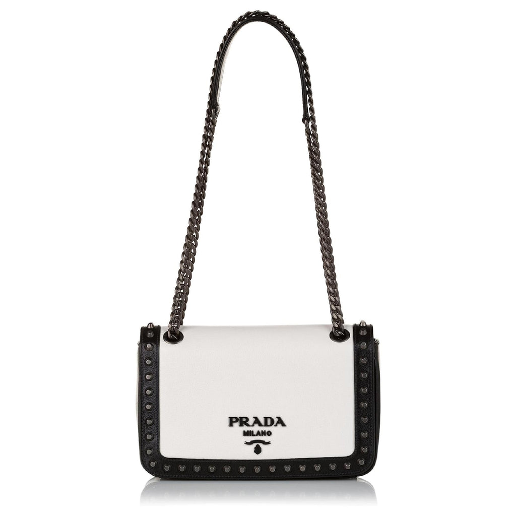 PRADA VITELLO STUDDED CALFSKIN LEATHER CROSSBODY BAG