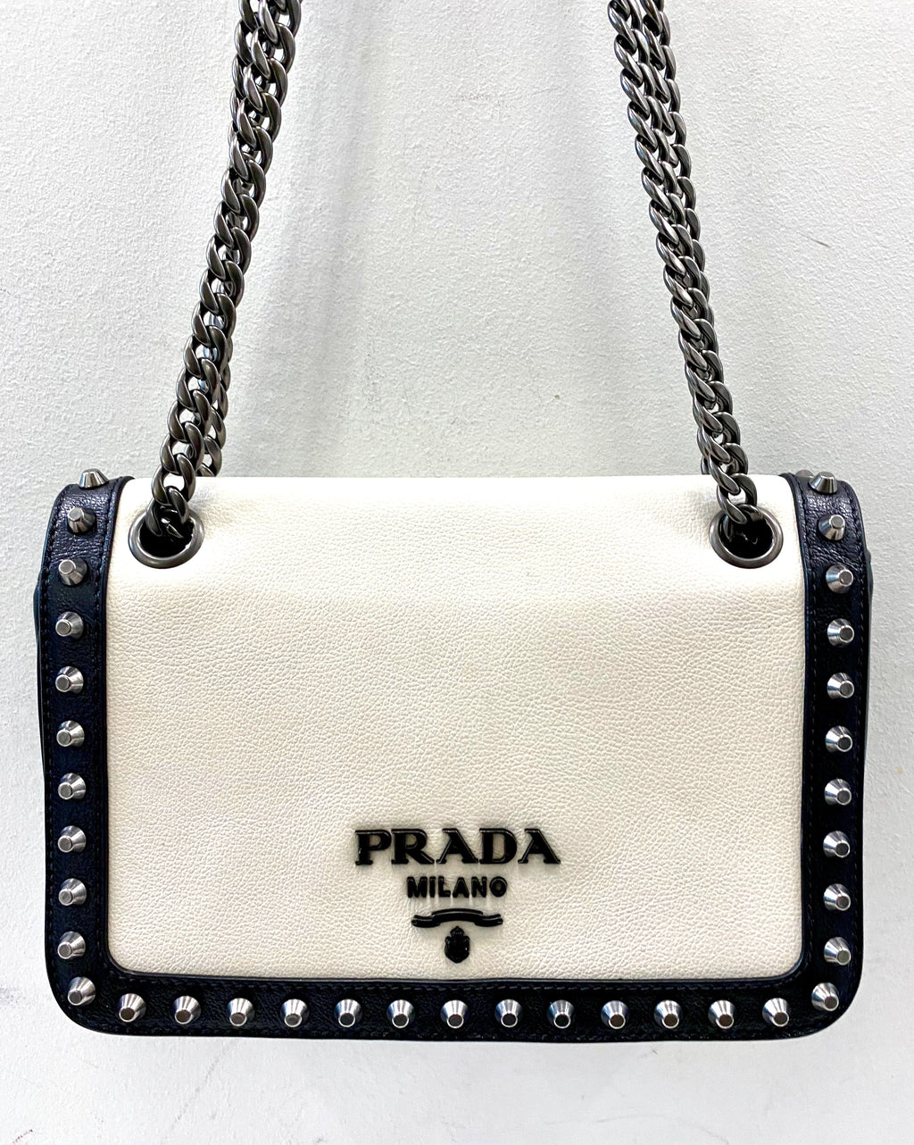 PRADA VITELLO STUDDED CALFSKIN LEATHER CROSSBODY BAG