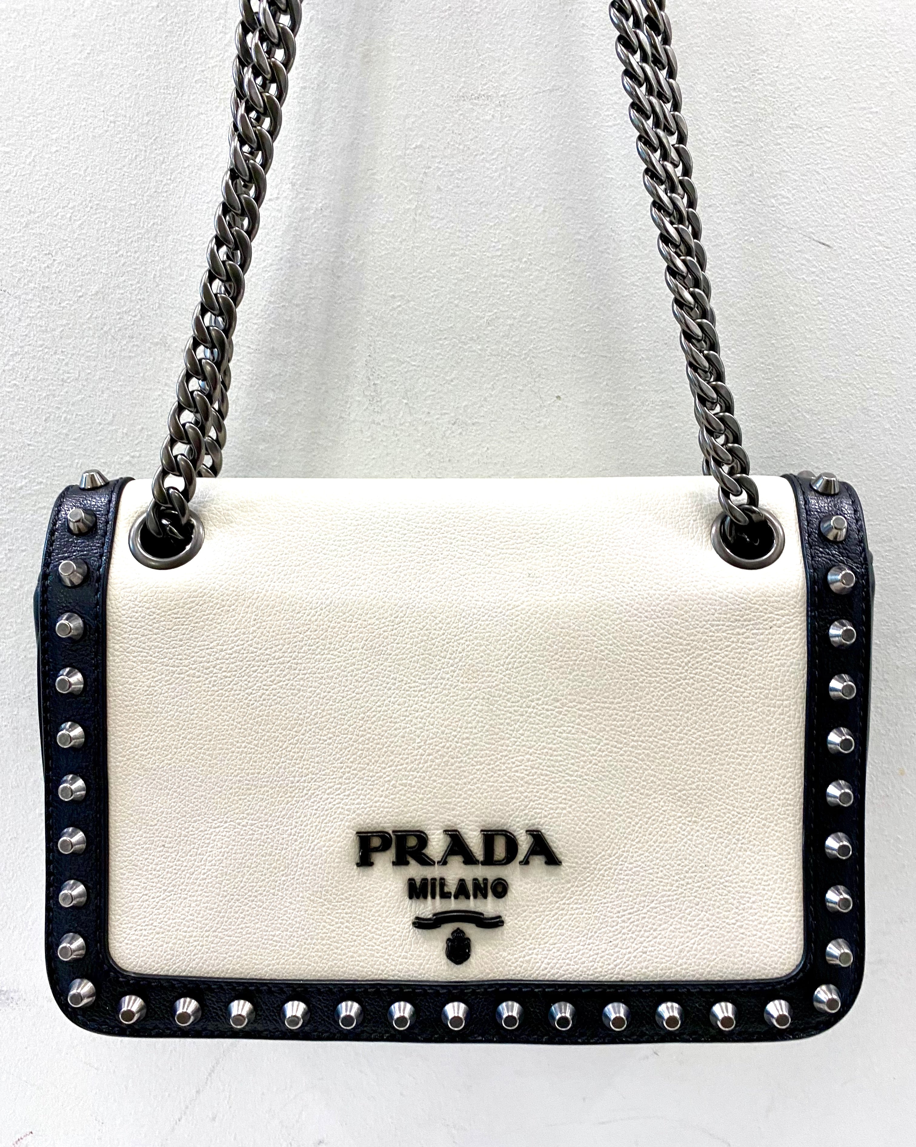 PRADA VITELLO STUDDED CALFSKIN LEATHER CROSSBODY BAG