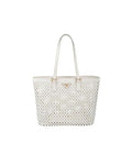 PRADA PERFORATED OFF WHITE LEATHER TOTE WITH POUCH