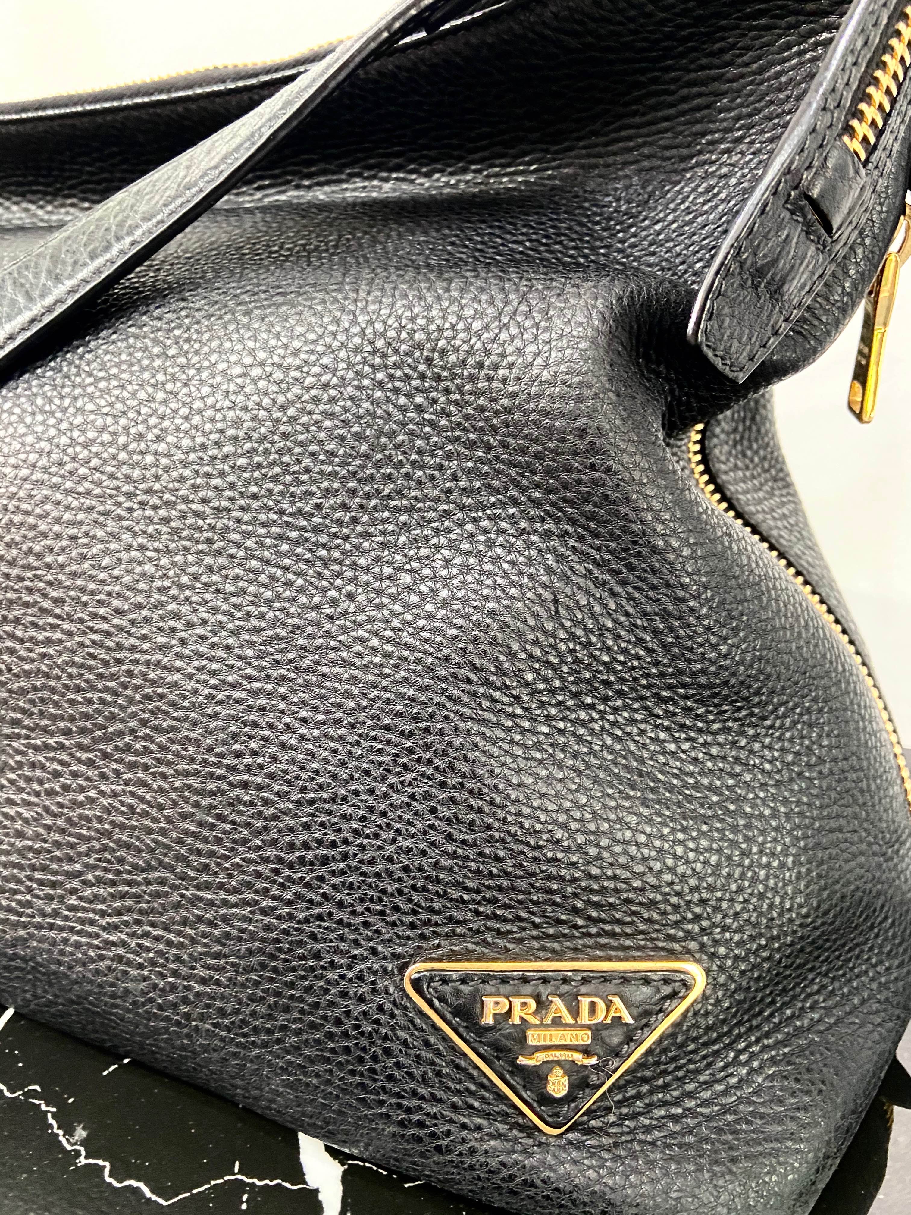PRADA BLACK LEATHER HOBO BAG