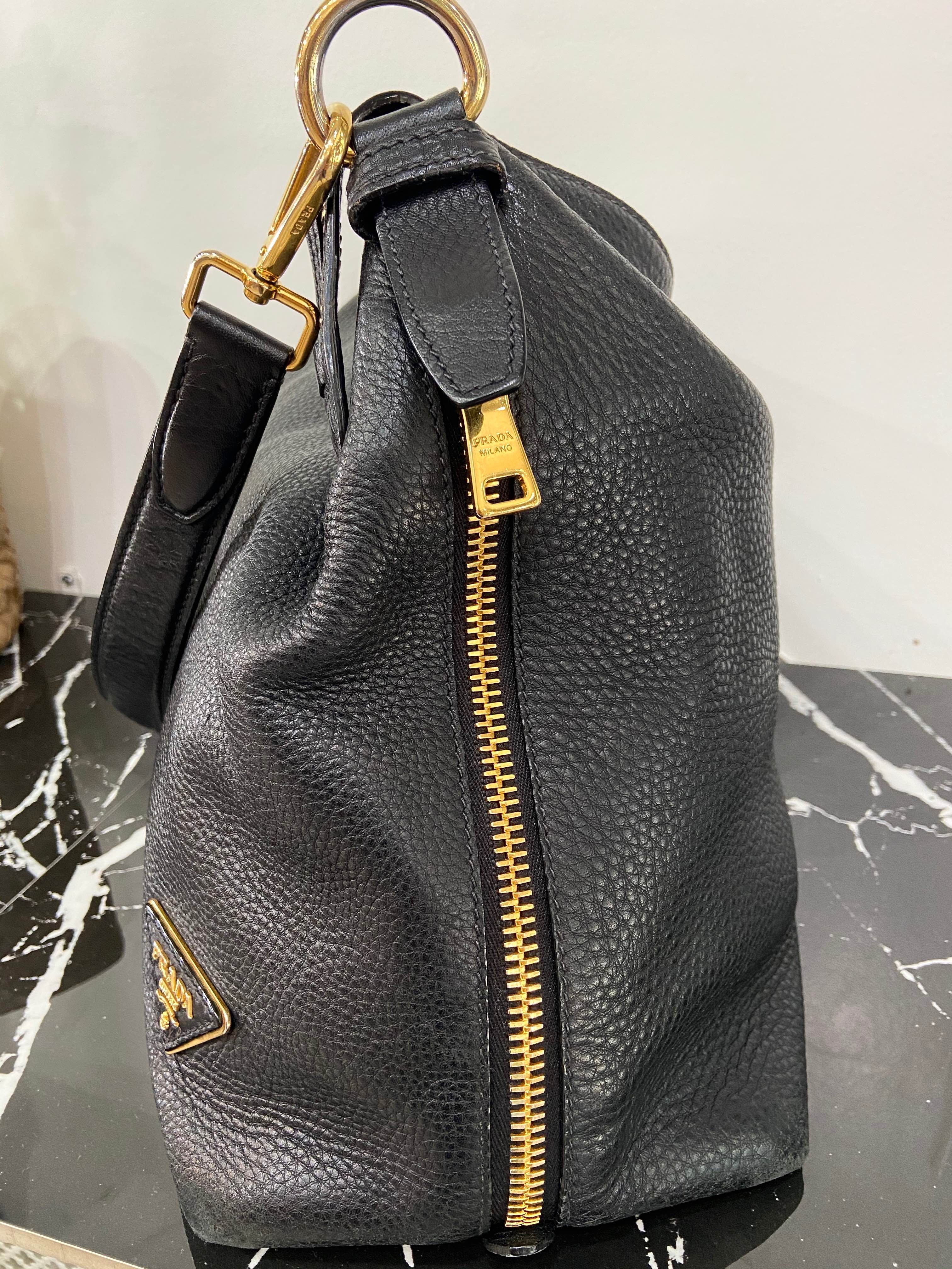 PRADA BLACK LEATHER HOBO BAG