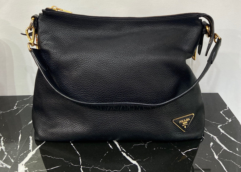 PRADA BLACK LEATHER HOBO BAG