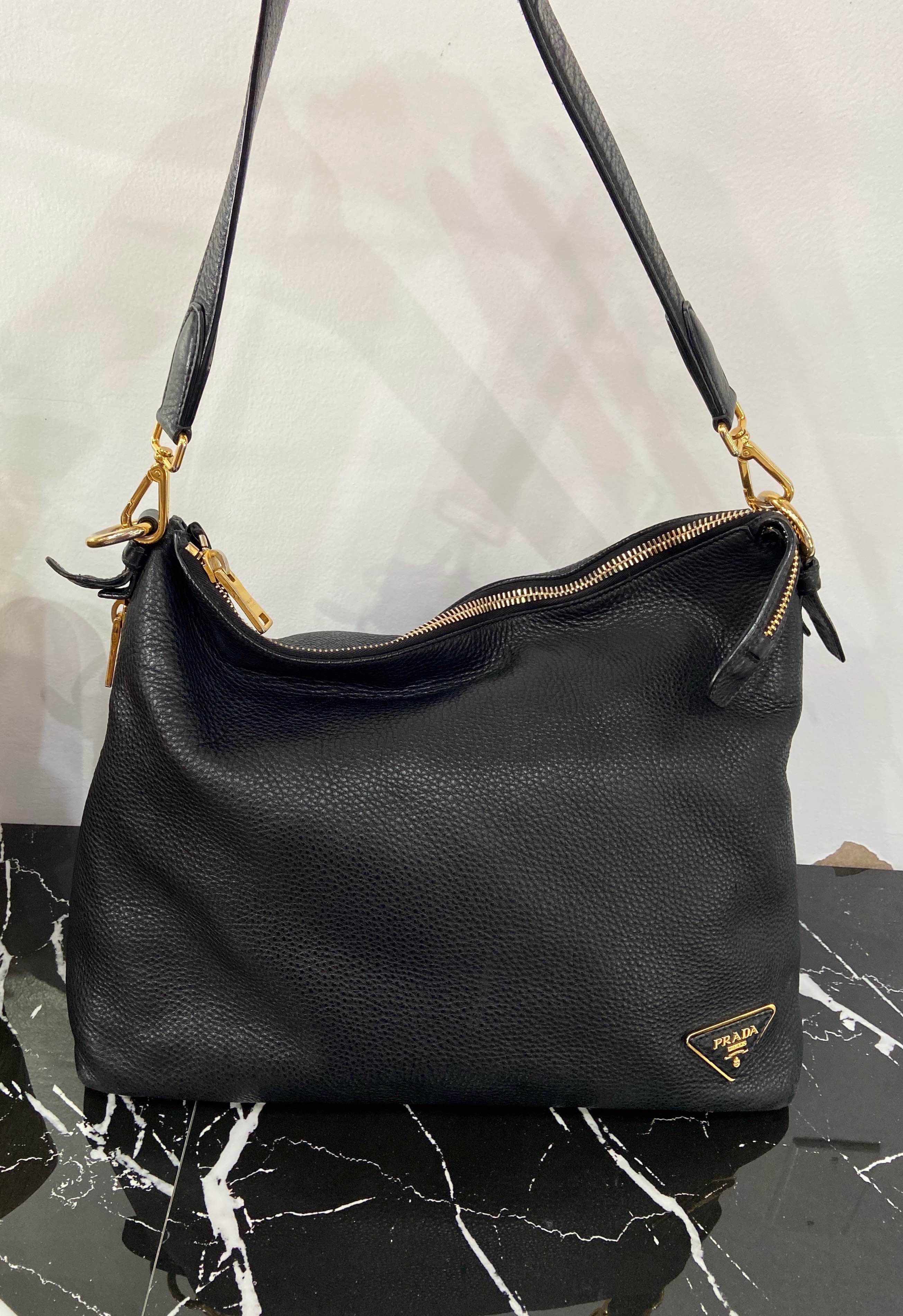 PRADA BLACK LEATHER HOBO BAG
