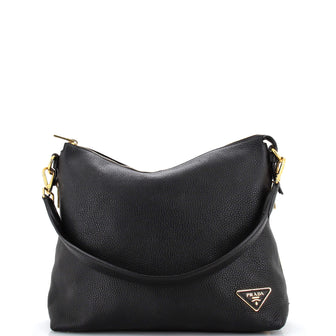 PRADA BLACK LEATHER HOBO BAG