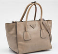 PRADA GLACE LEATHER TWIN POCKET DOUBLE HANDLE TOTE BAG