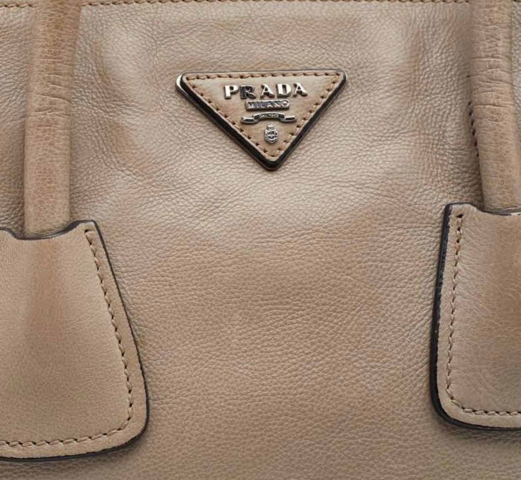PRADA GLACE LEATHER TWIN POCKET DOUBLE HANDLE TOTE BAG