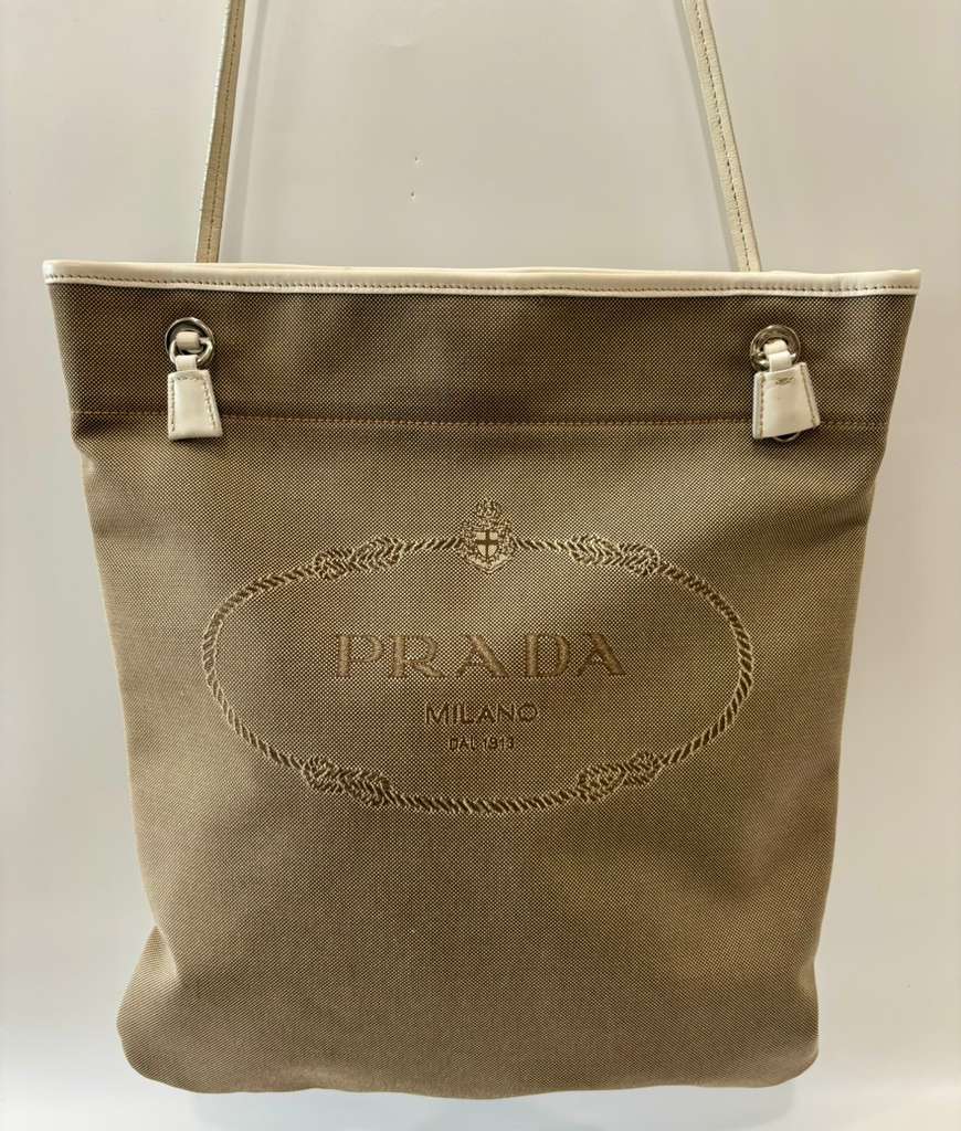 PRADA JACQUARD CANVAS CANAPA LOGO SHOULDER BAG