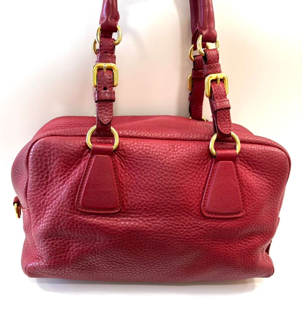 PRADA RUBINO VITELLO DAINO CALFSKIN LEATHER BAULETTO BAG