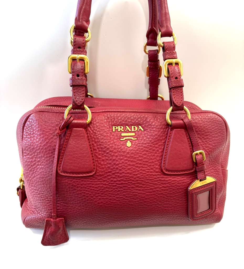 PRADA RUBINO VITELLO DAINO CALFSKIN LEATHER BAULETTO BAG