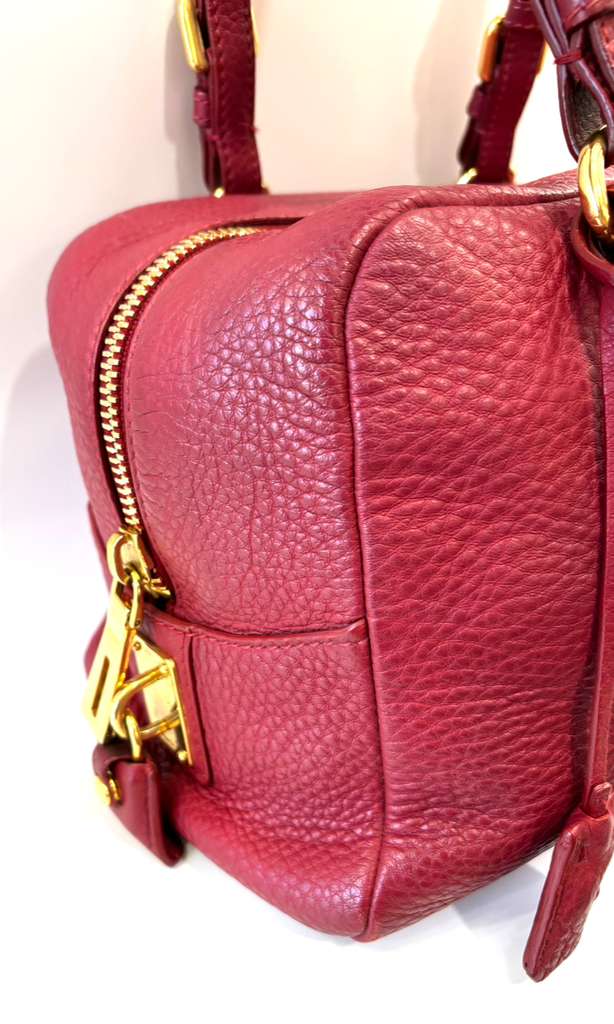 PRADA RUBINO VITELLO DAINO CALFSKIN LEATHER BAULETTO BAG