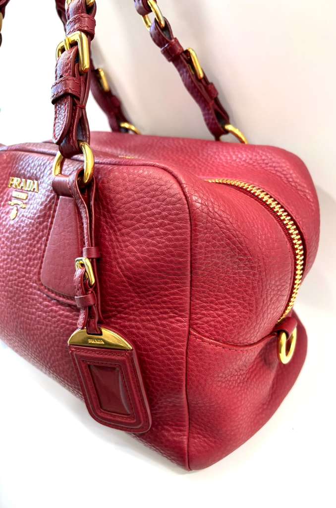PRADA RUBINO VITELLO DAINO CALFSKIN LEATHER BAULETTO BAG