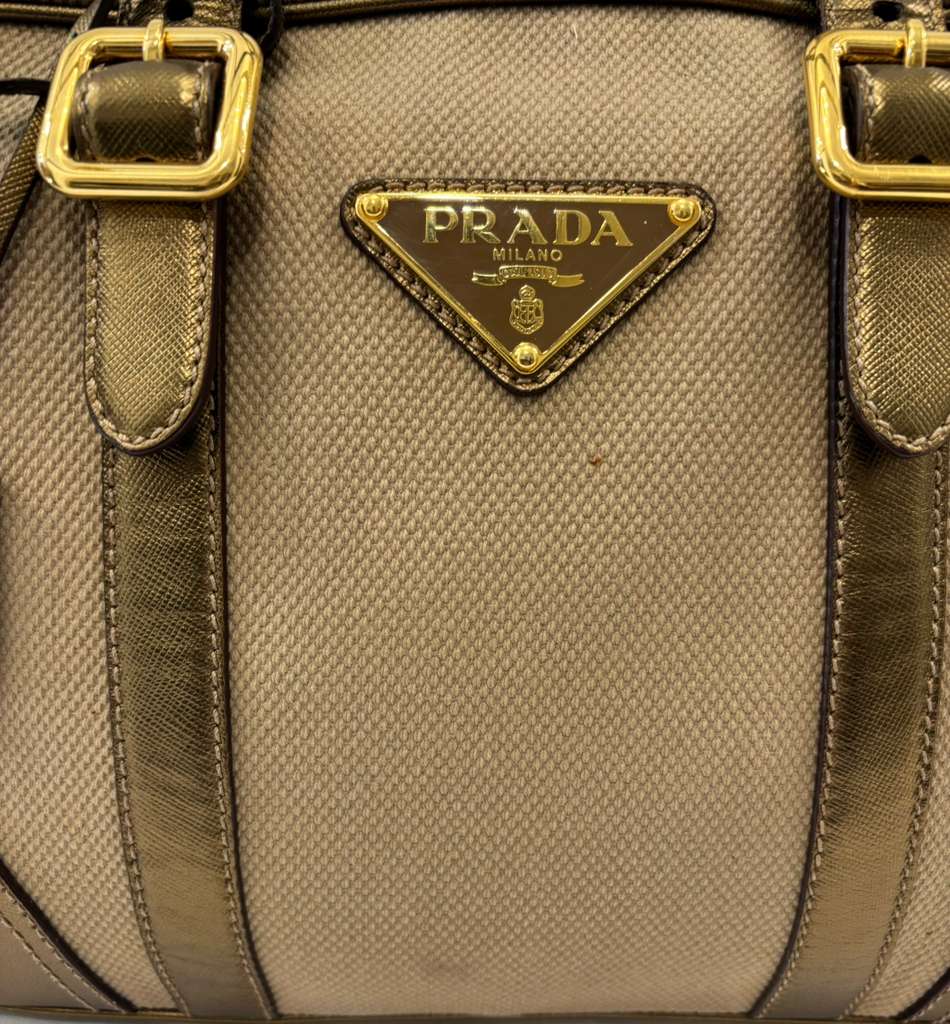 PRADA SAFFIANO LEATHER TRIMMED BOWLER BAG