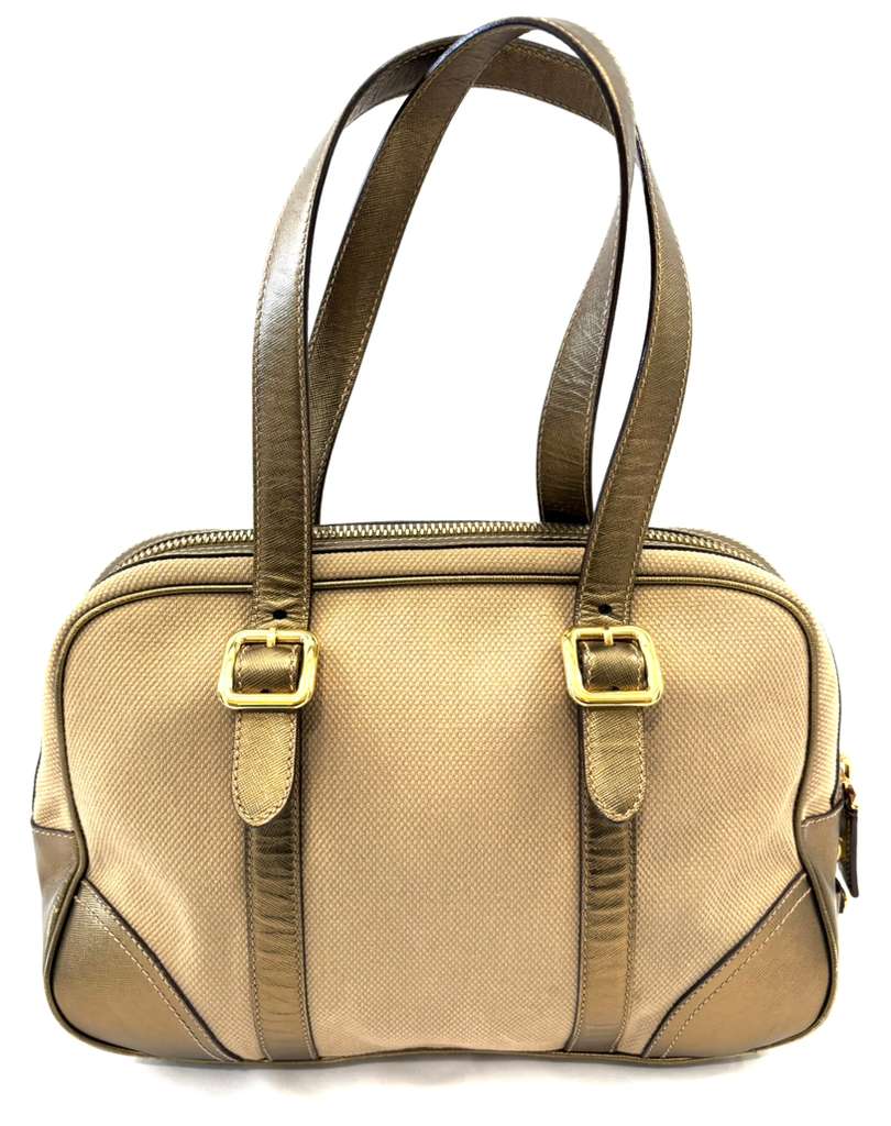 PRADA SAFFIANO LEATHER TRIMMED BOWLER BAG