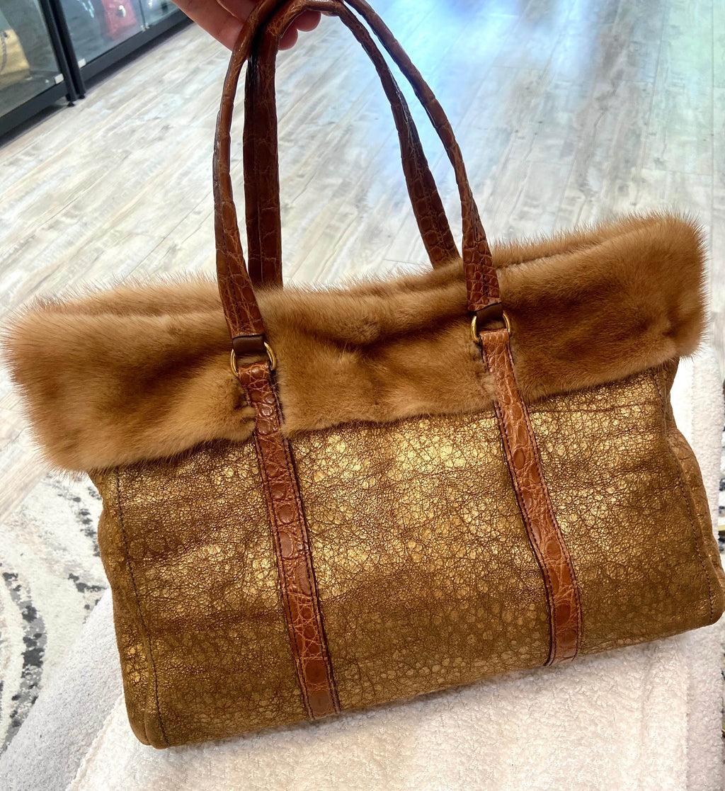 PRADA SHEARLING MINK TRIM TOTE
