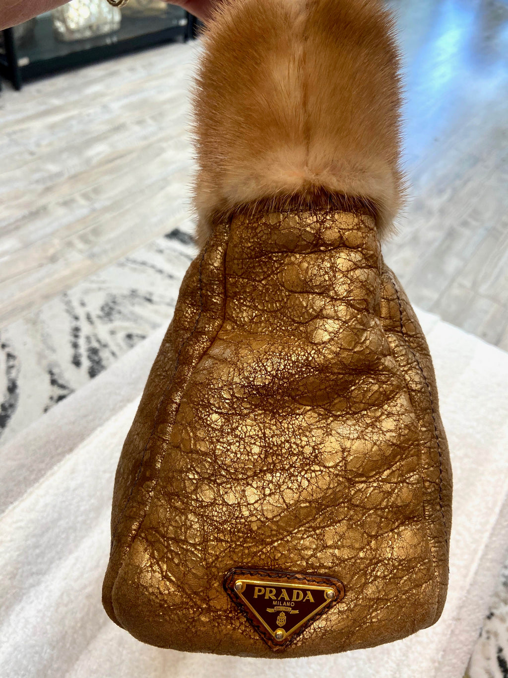 PRADA SHEARLING MINK TRIM TOTE