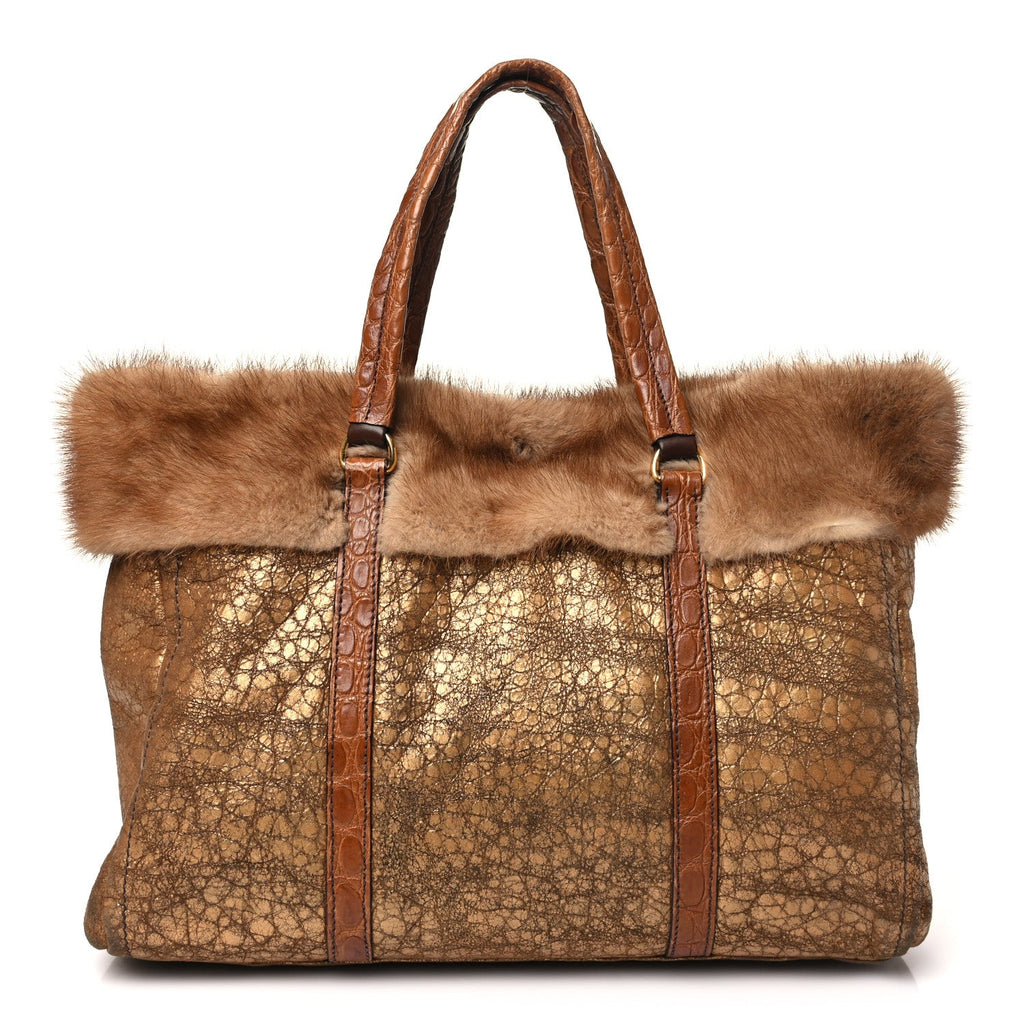 PRADA SHEARLING MINK TRIM TOTE