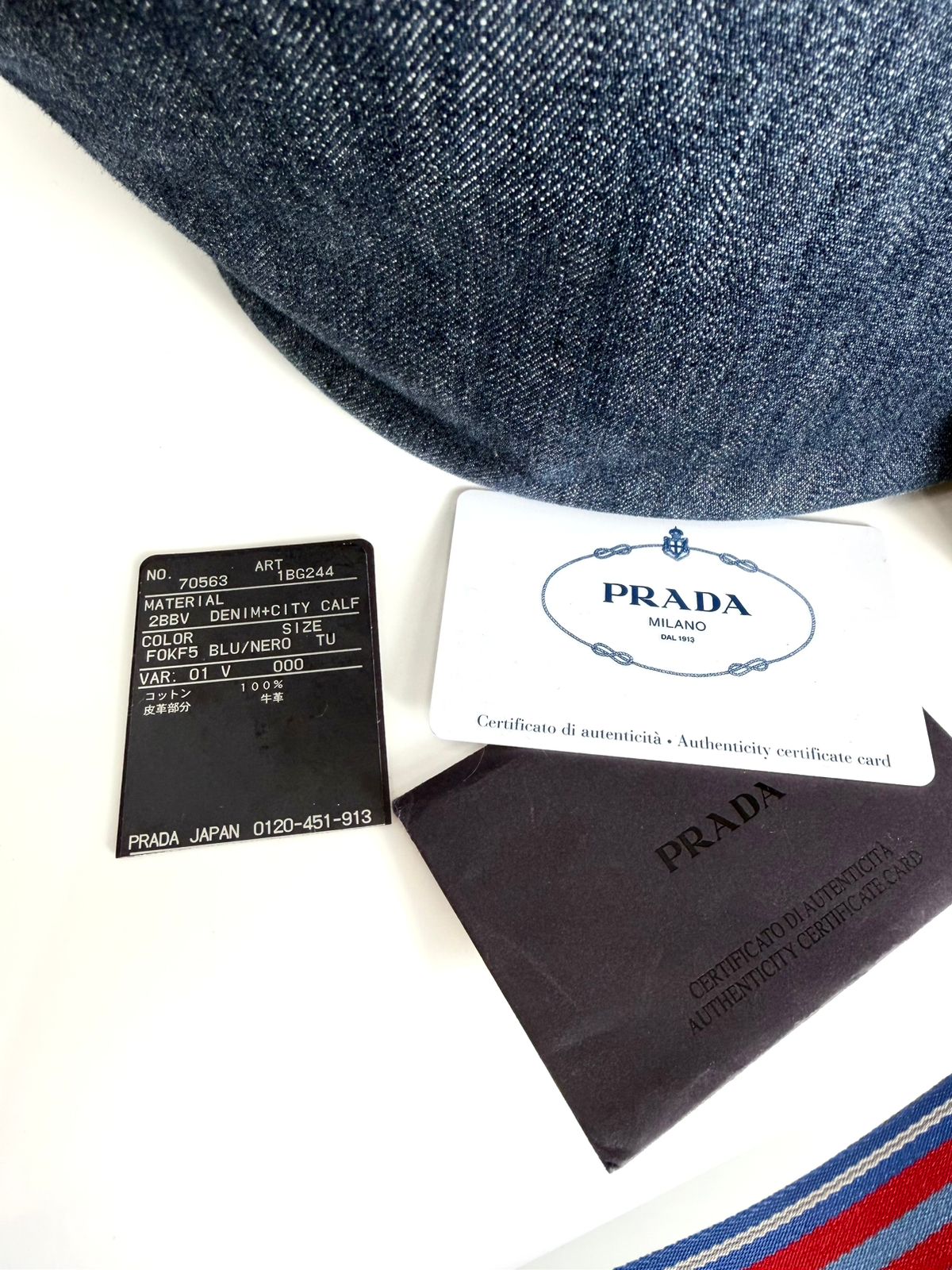 PRADA 2-WAY DENIM LOGO TOTE BAG WITH SHOULDER STRAP