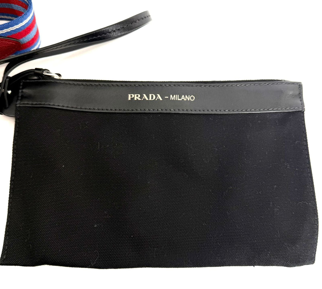 PRADA 2-WAY DENIM LOGO TOTE BAG WITH SHOULDER STRAP