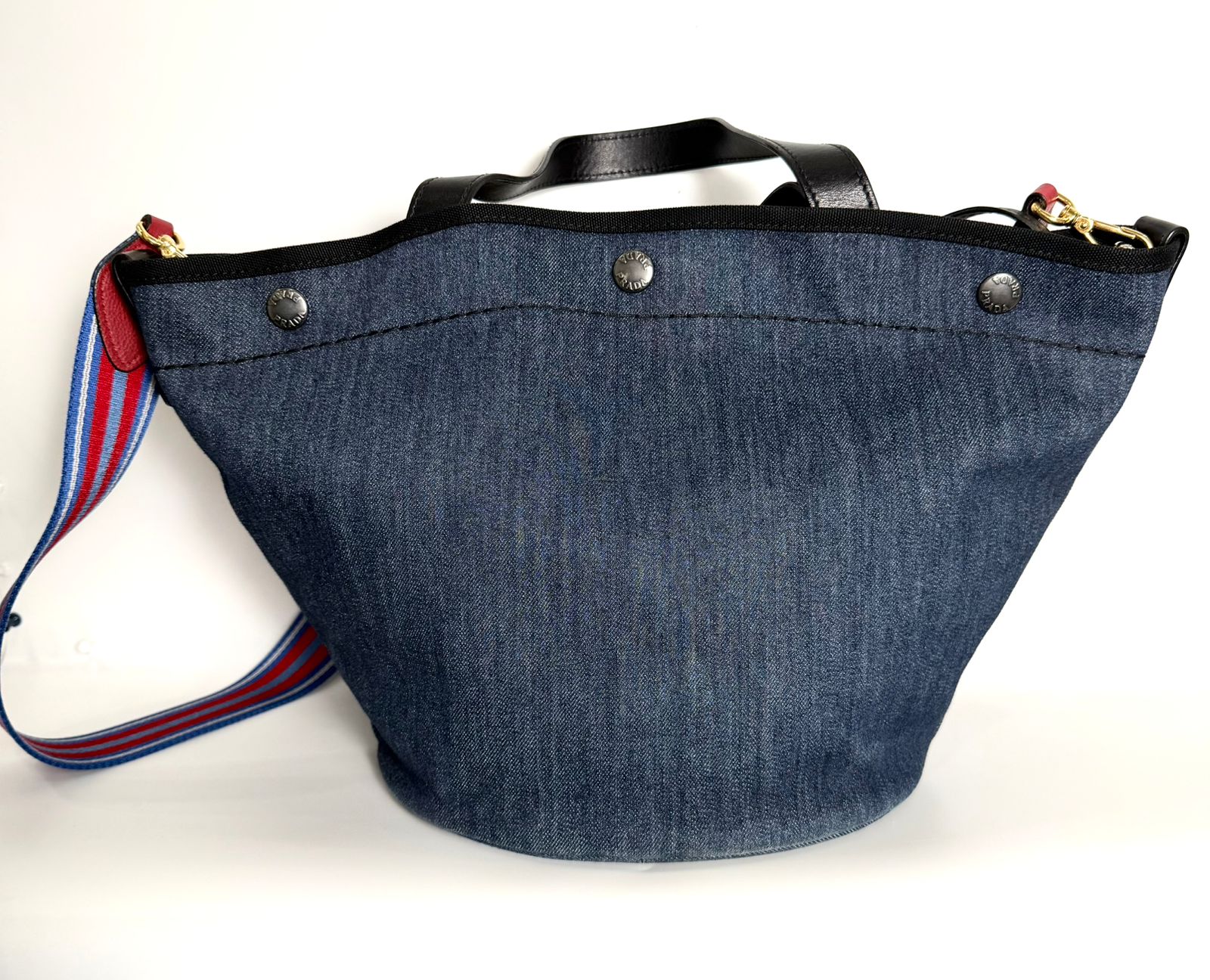 PRADA 2-WAY DENIM LOGO TOTE BAG WITH SHOULDER STRAP