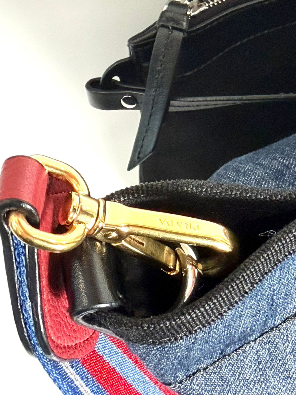 PRADA 2-WAY DENIM LOGO TOTE BAG WITH SHOULDER STRAP