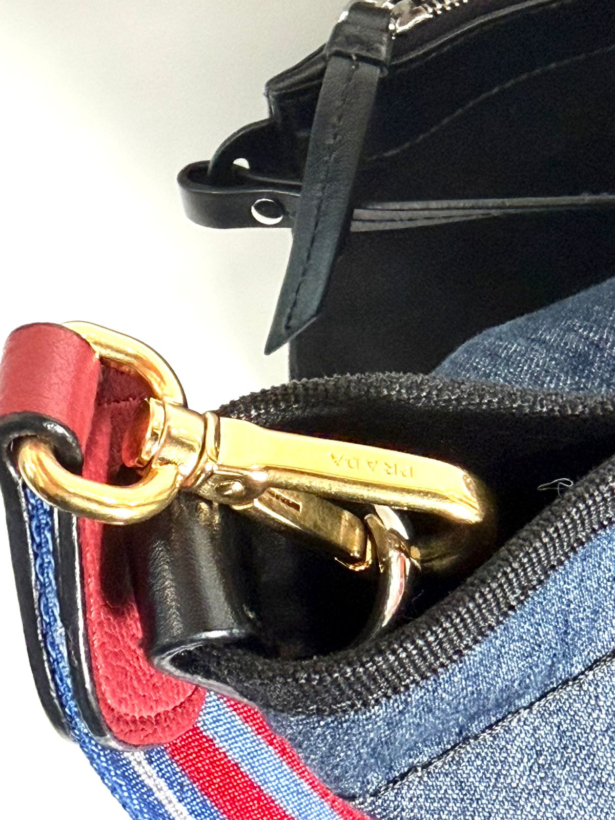 PRADA 2-WAY DENIM LOGO TOTE BAG WITH SHOULDER STRAP