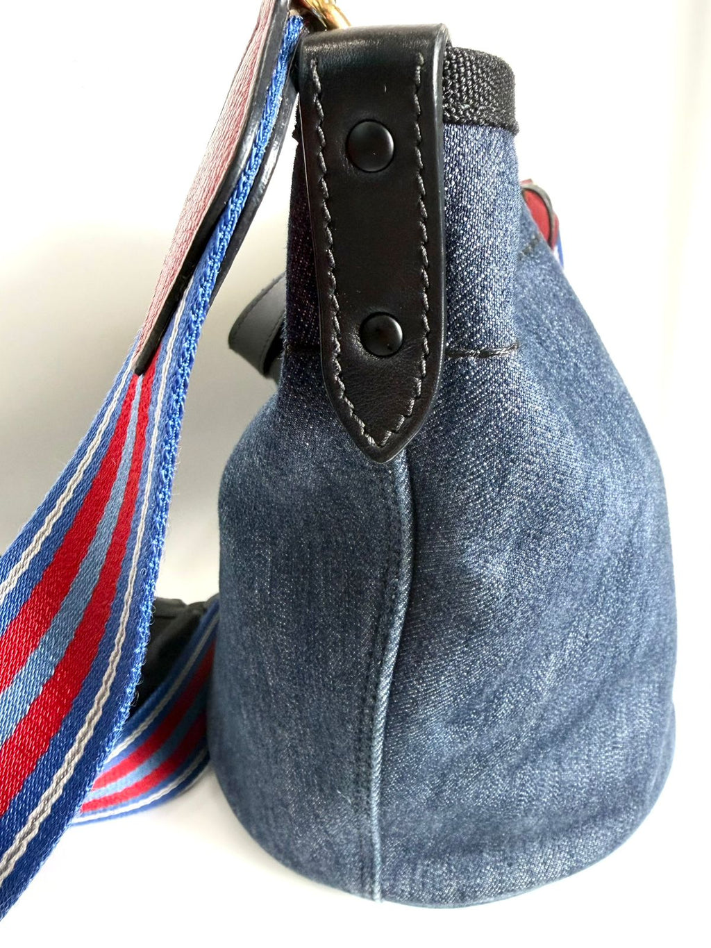 PRADA 2-WAY DENIM LOGO TOTE BAG WITH SHOULDER STRAP