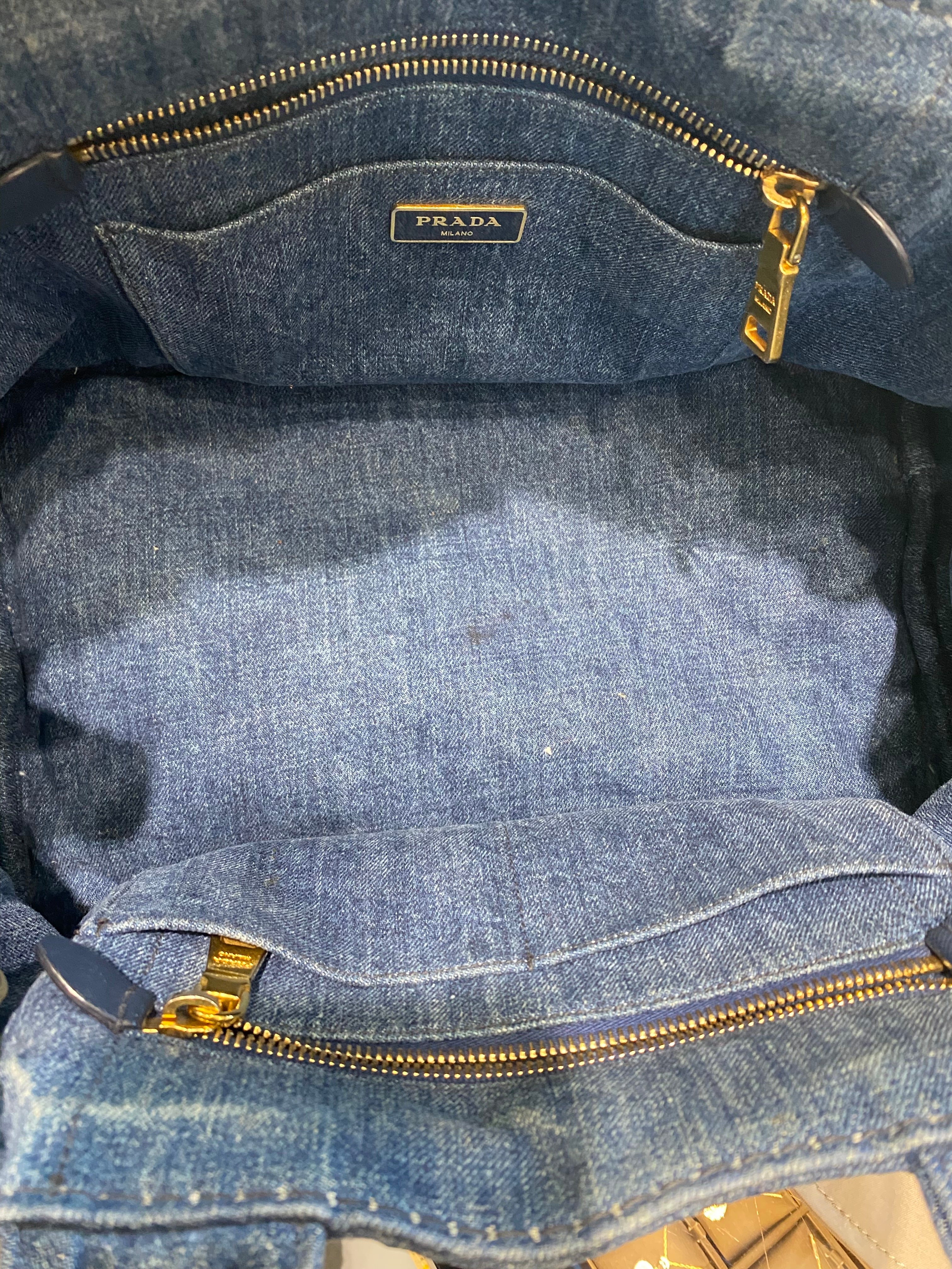 PRADA CANAPA DENIM SHOPPER TOTE BAG
