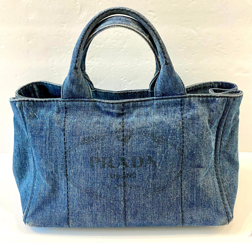 PRADA CANAPA DENIM SHOPPER TOTE BAG