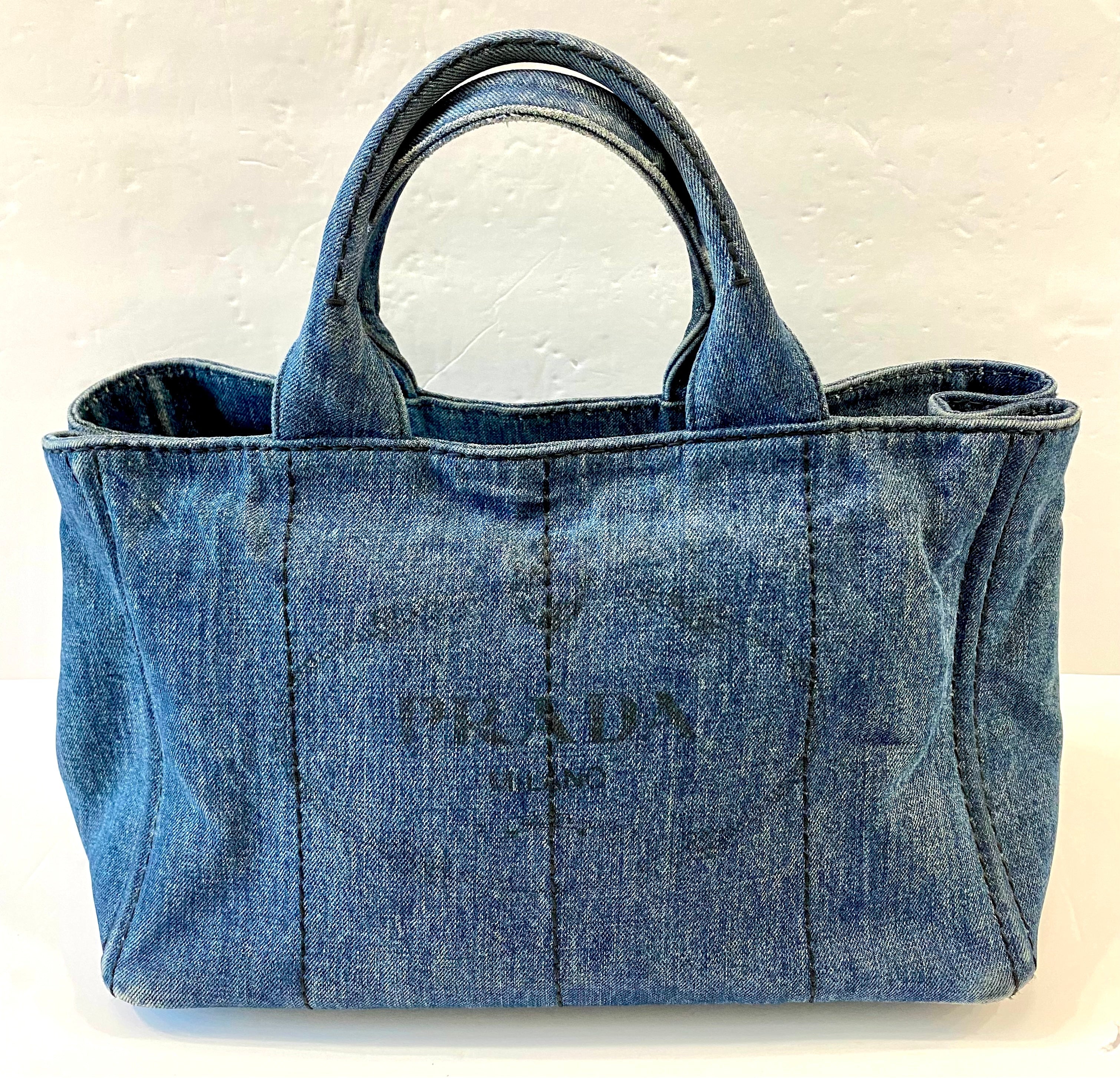 PRADA CANAPA DENIM SHOPPER TOTE BAG