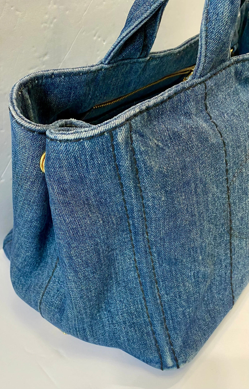 PRADA CANAPA DENIM SHOPPER TOTE BAG