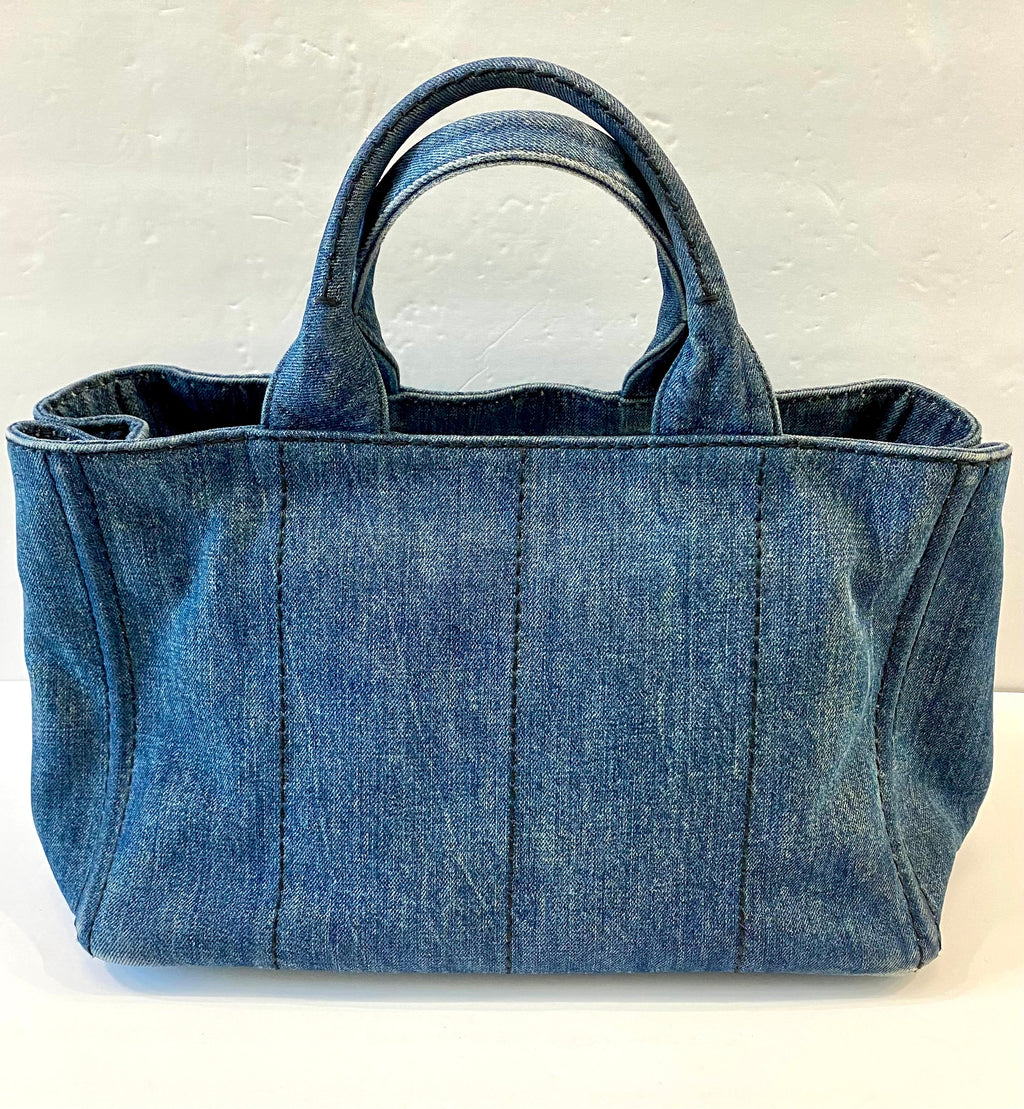 PRADA CANAPA DENIM SHOPPER TOTE BAG