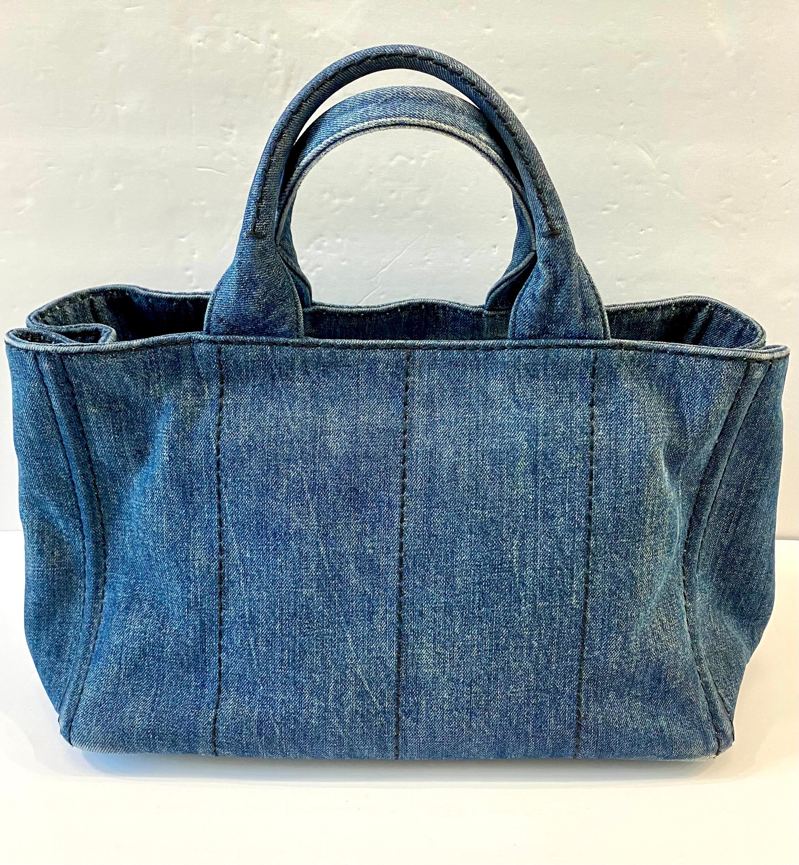 PRADA CANAPA DENIM SHOPPER TOTE BAG