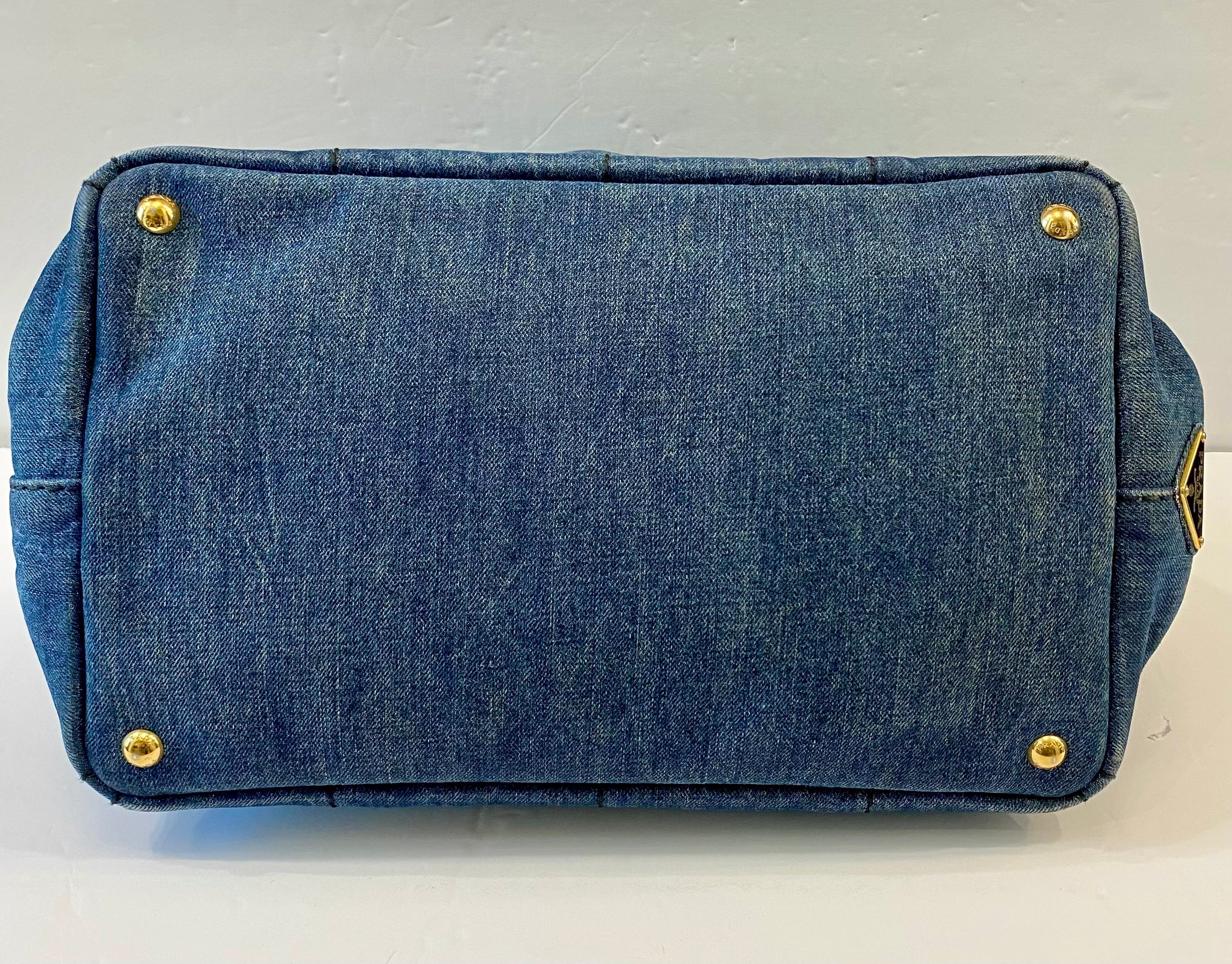 PRADA CANAPA DENIM SHOPPER TOTE BAG