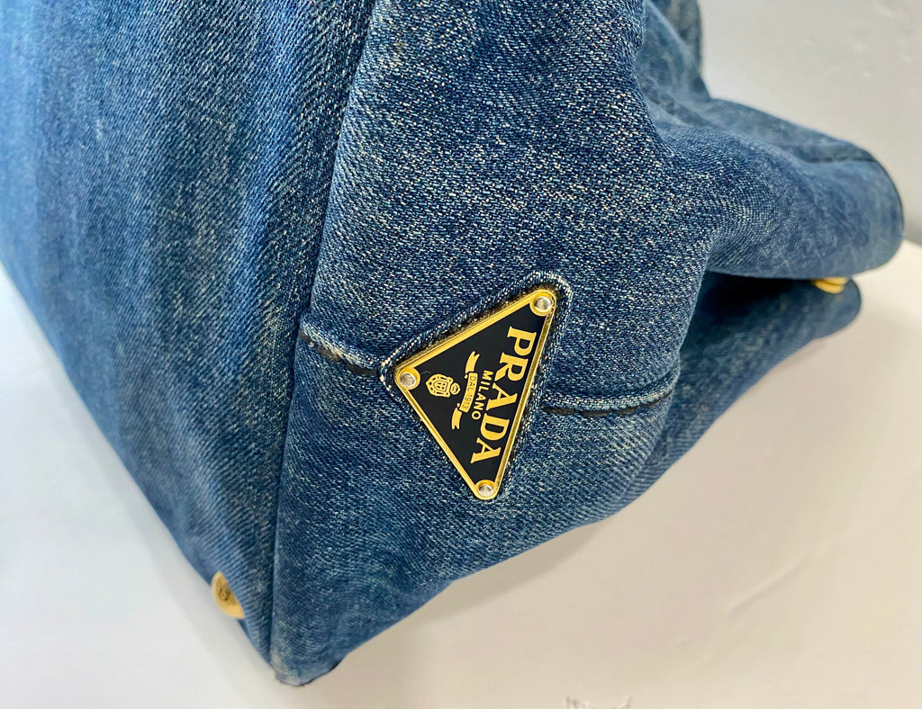 PRADA CANAPA DENIM SHOPPER TOTE BAG