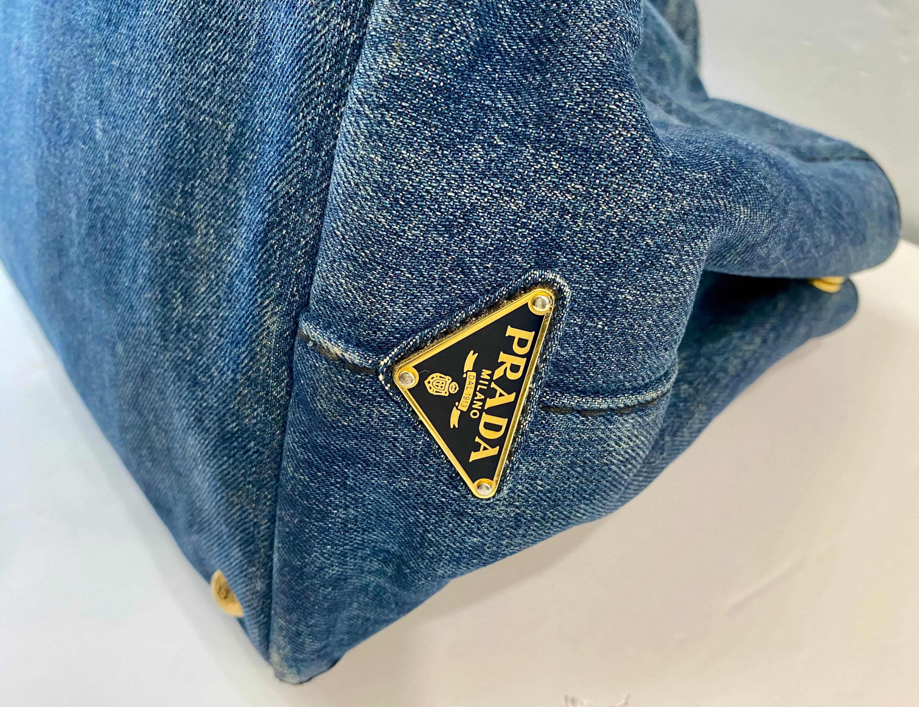 PRADA CANAPA DENIM SHOPPER TOTE BAG