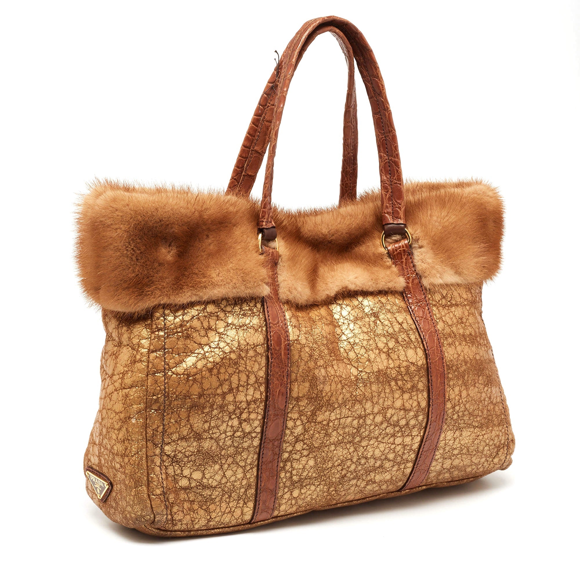 PRADA SHEARLING MINK TRIM TOTE